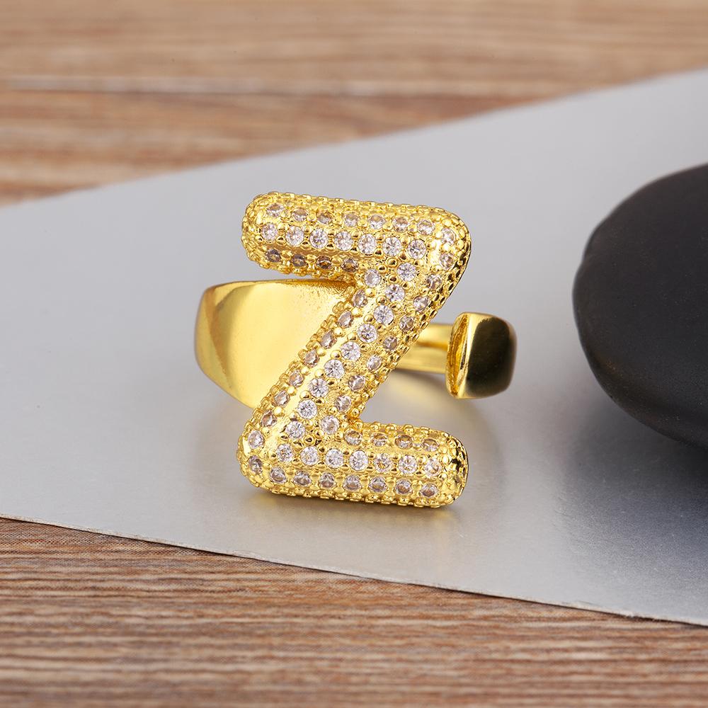 

Nidin Роскошные Медные Кольца с Буквами от A до Z, Блестящими Кристаллами Циркония, Открытые Регулируемые, для Женщин и Мужчин, на Каждый День, для Вечеринок, Ювелирные Изделия для Пальцев, Подарки resizable