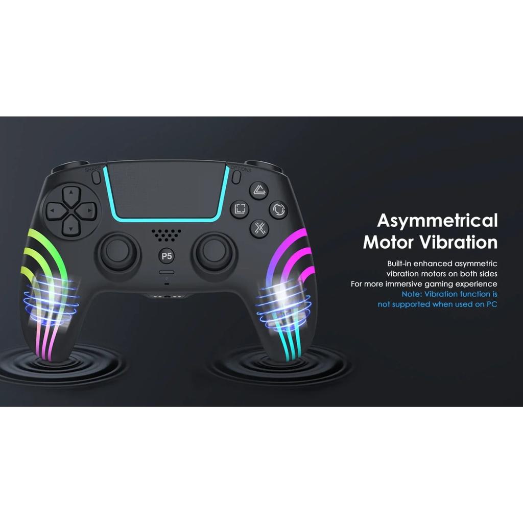 For PS5 Bluetooth Game Controller Hall Joystick Motion Sensing Vibration Wireless Controller with RGB Colorful Lighting Effect