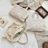 Cute Sweet Lace Floral Handbag Large Capacity Casual Commuting Tote Bag Portable Storage Bag Girl Heart Clutch Cosmetic Bag Gift