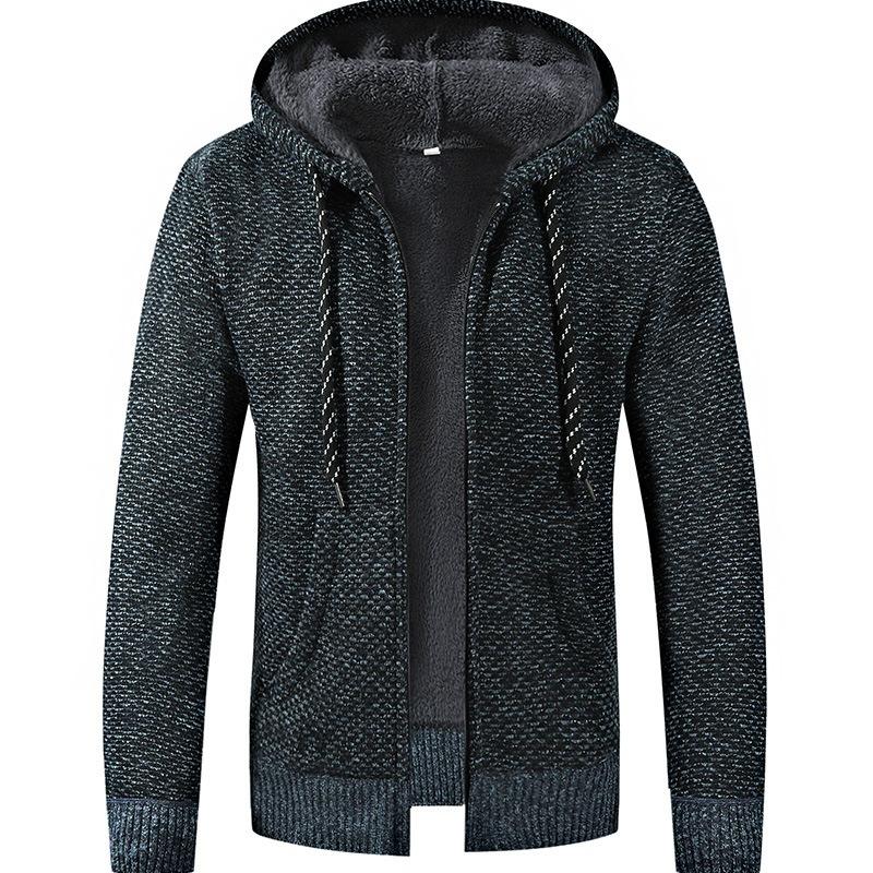 Herren S Einfarbig Langarm Kapuzen Fleece Strickjacke Pullover Für Teenager