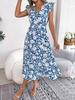 Women Casual Floral Elastic Waist Ruffled Vacation A Line Long Chiffon Dress