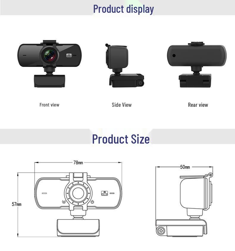 2K HD 1080p Webcam with Built-in Microphone, 4MP, Driver-Free for Live Streaming