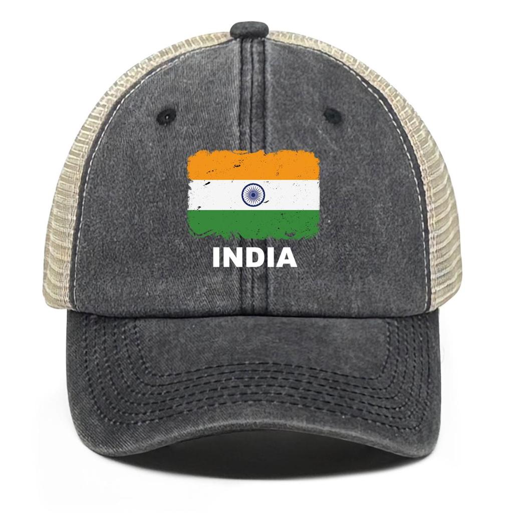 Indien Flaggenaufdruck Verstellbare Baseballkappe, Patriotische Damenmütze Passform Sonnenschutz Polyester Retro Snapback Mesh-Kappe