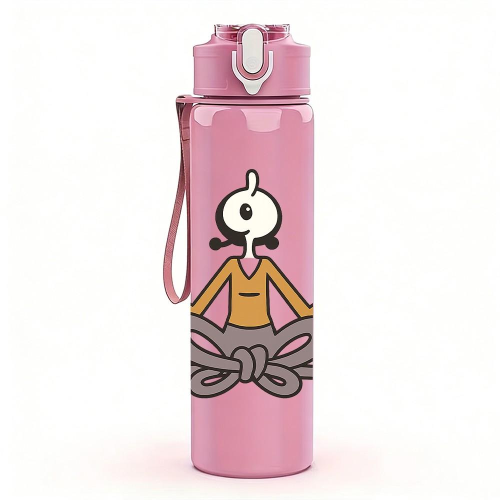 1PC Meditation Stick Figure Cartoon 750ml Color Plastic Sports Water Bottle Leakproof Flip Straw Lid Suitable for Sports Office Home Use