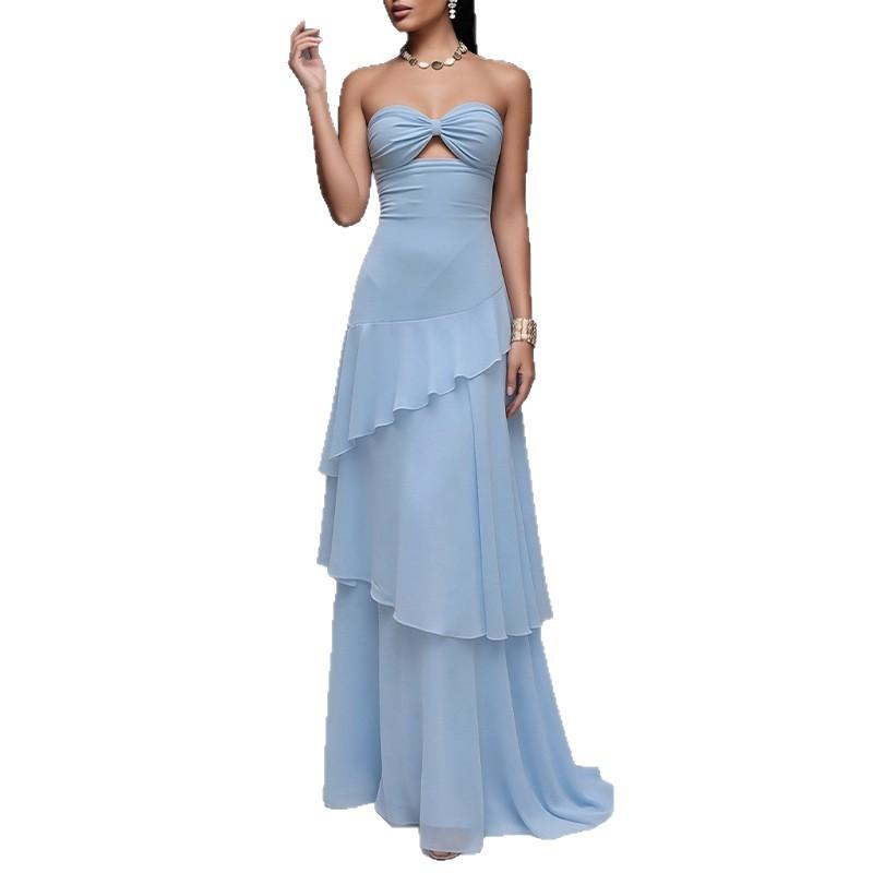 Women's spring new, European and American, fashion temperament solid color tube top slim dress