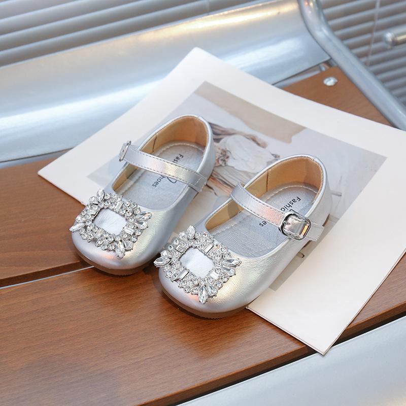 Kleinkind Mädchen Lederschuhe Prinzessin Glänzender Kristall Kinder Ballerinas PU Weiche Sohle Rutschfest Kinder Tanzschuhe Hochzeit 2025 Neu