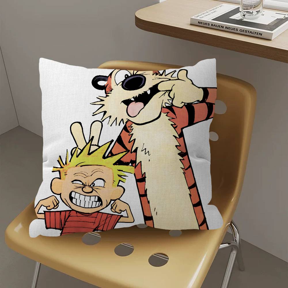 Book C-Calvin and H-Hobbes Pillow Covers Cartoon Sofa Decorative Home Double-sided Printing Short Plush Cute Cushion Cover