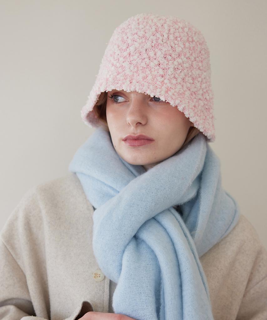 Olinkeompeulliteu Popcorn Knit Bucket Hat (Strawberry Milk)