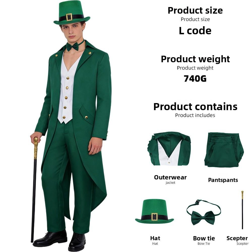 Irischer Saint Patricks Day Herren Smoking Anzug Mit Zylinder Und Gehstock Für Bühnenauftritte