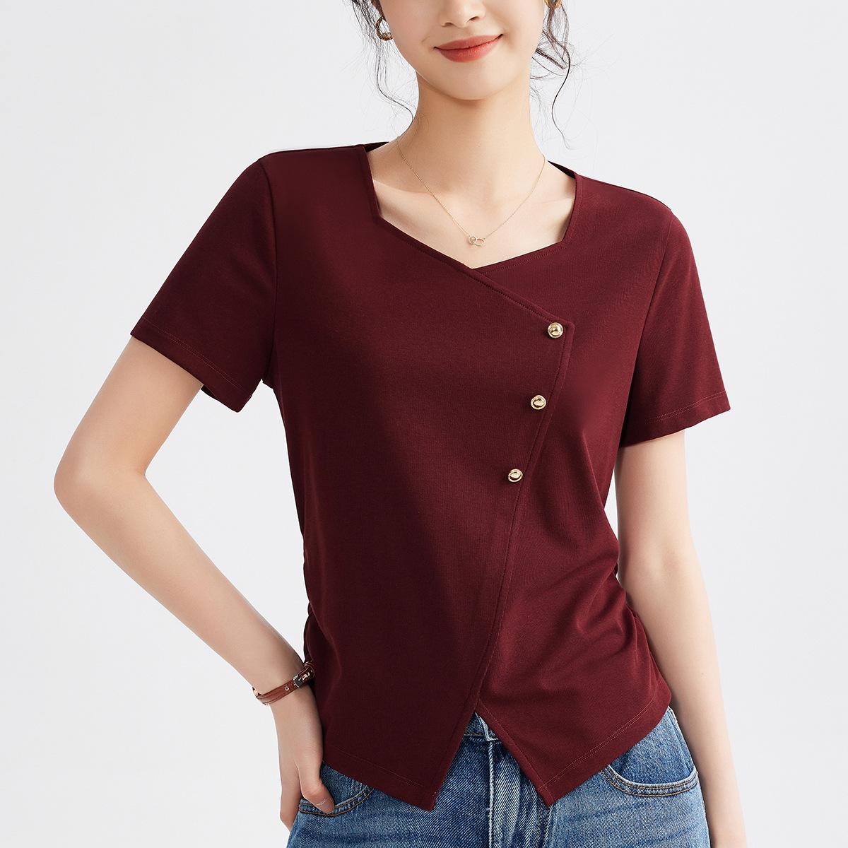 

Женская летняя новая высококачественная нерегулярная утягивающая рубашка с квадратным воротником и короткими рукавами XXXL красный