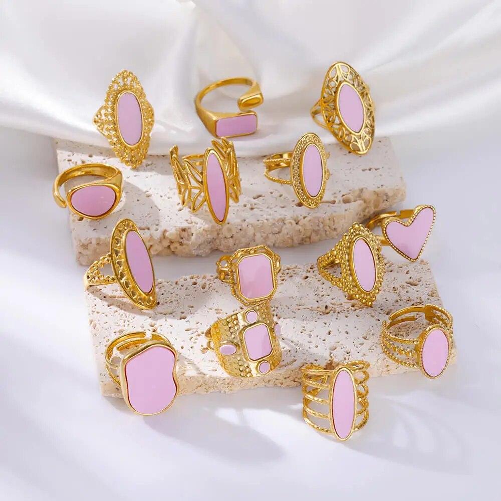 

Роскошное розовое кольцо из нержавеющей стали для женщин, открытое широкое кольцо на палец, новые модные вечерние водонепроницаемые украшения, свадебные аксессуары, подарки