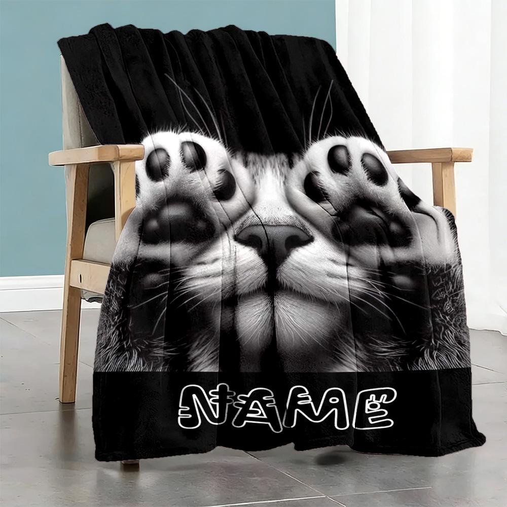 Cat Eyes Customize Text Blanket Gift Personalized Blanket Comfortable Throw For Living Room Seaside Livingroom Office Four Seasons Multipurpose