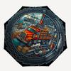 Industrial Logistics Hub Pattern Umbrella, Portable and Foldable Design, 8 Ribs, a Casual Accessory for Halloween, Christmas, and Birthday Gifts.