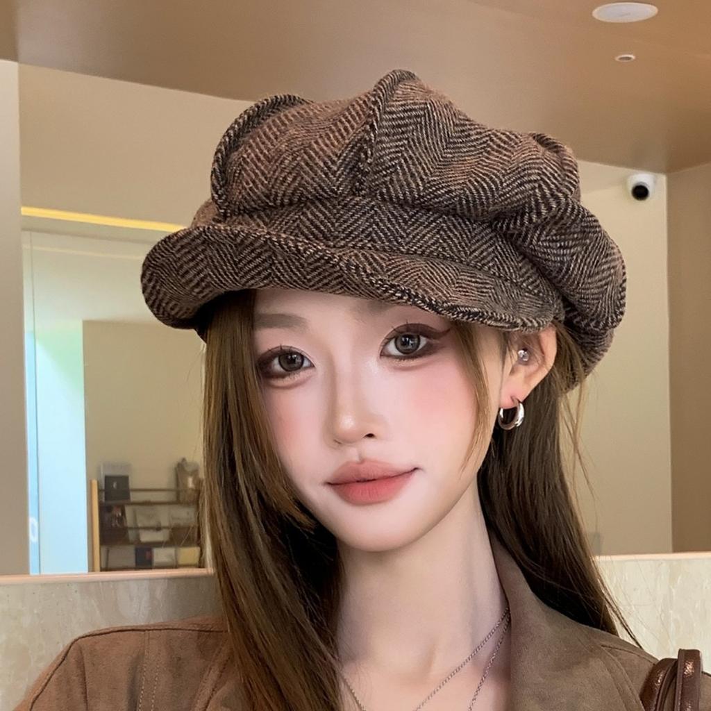 Autumn And Winter Beret Women'S Versatile Cloud Octagonal Hat Big Head Circumference Showing Face Small Retro Painter Hat