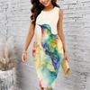 Women Plus Size Crew Neck Sleeveless Midi Dress Black Silver Glitter Butterfly Shimmer Dot Print Bodycon Dress