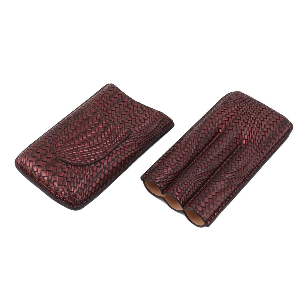 3 Finger Cigar Case Woven Pattern Portable Travel Leather Cigar Humidor Case Smoking Accessories