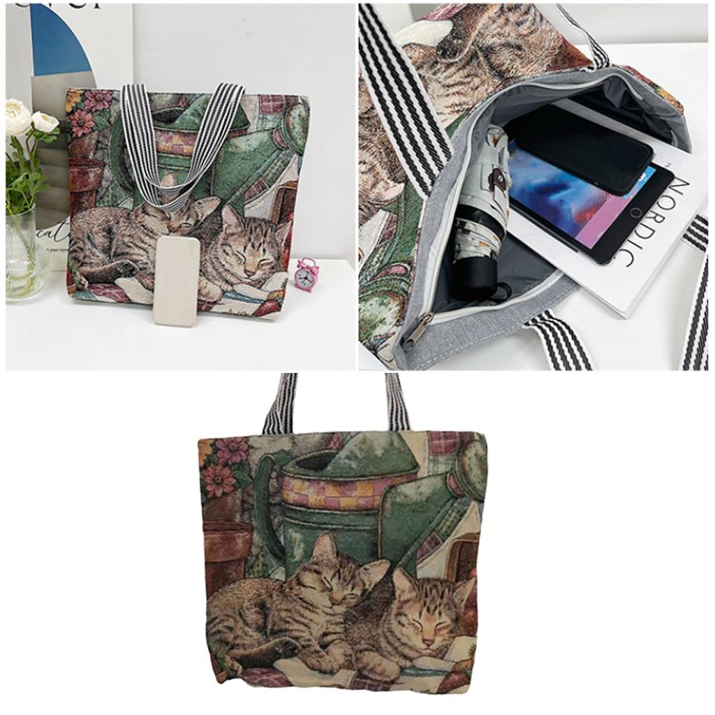 Vintage Canvas Bag Single Sided Embroidery Exquisite Ethnic Style Canvas Shopping Bag for Shopping Gift