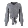 Womens Cropped Knit Sweater With Back Bow Detail Slim Fit Long Sleeve Pullover Gray Beige 2025 Fall
