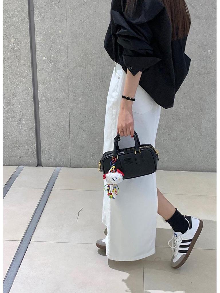 2026 Korean Chic High-Waisted Back Slit Denim Midi Skirt