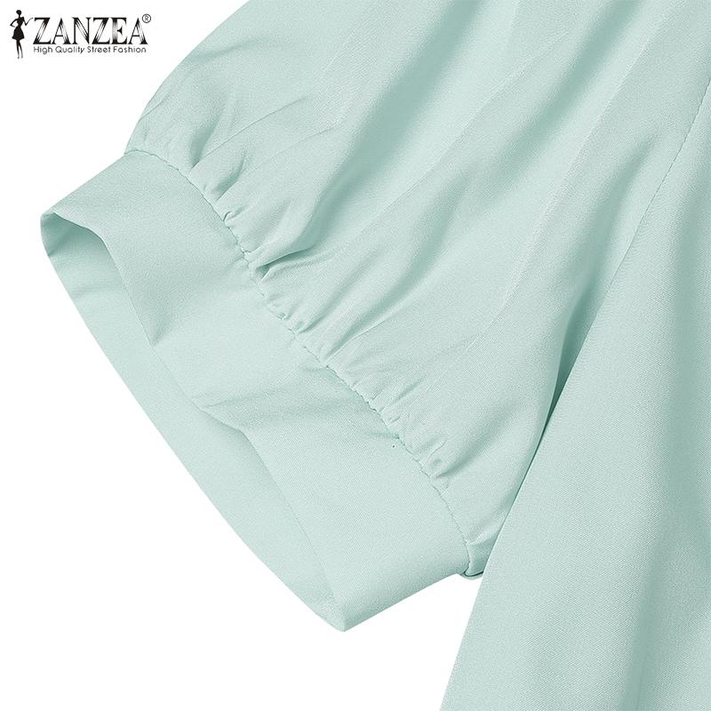 ZANZEA Women Casual Round Neck Summer Short Sleeve Long Dress