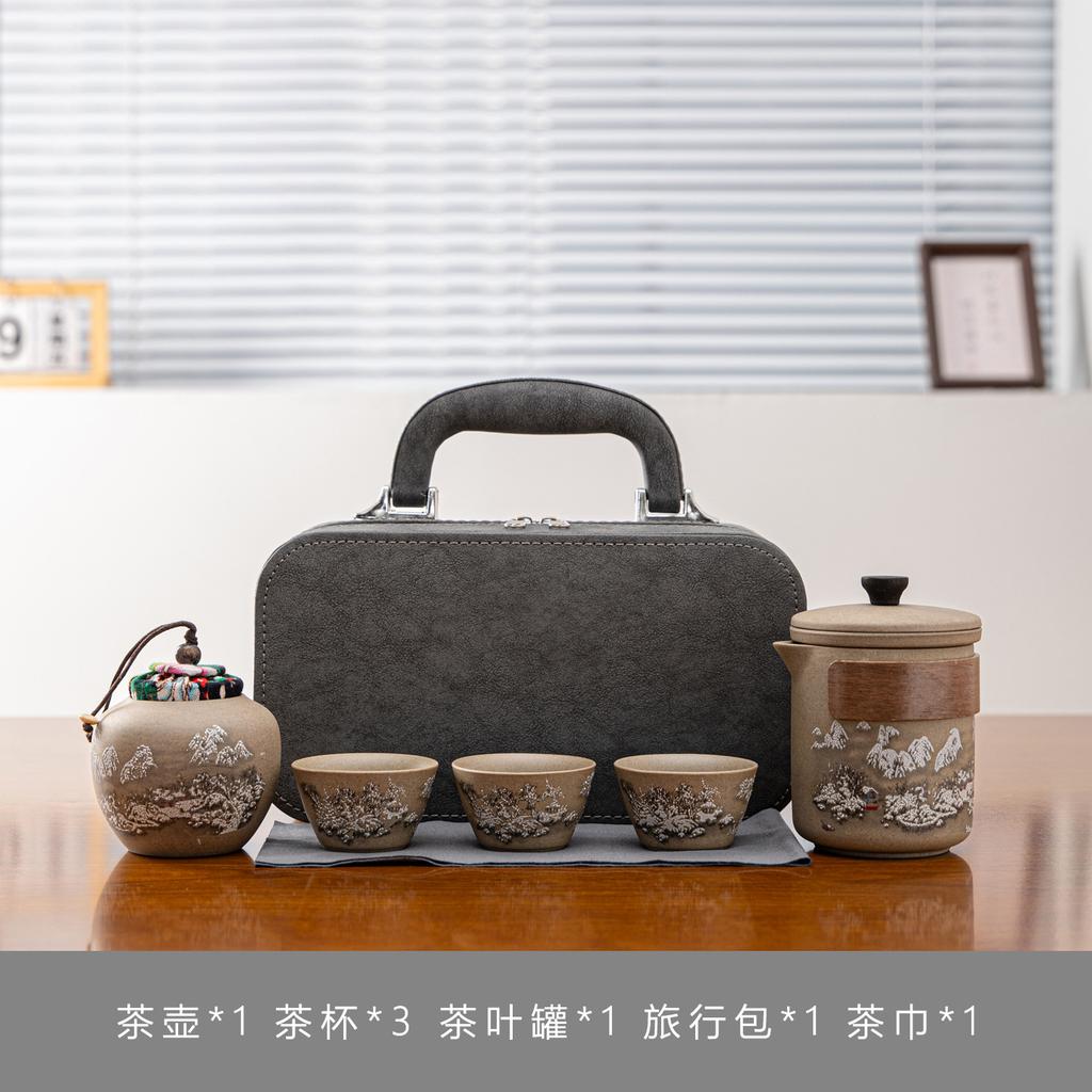 Coarse pottery Kuaike travel tea set, household kung fu tea set, outdoor business trip tea gift, a complete set of souvenirs