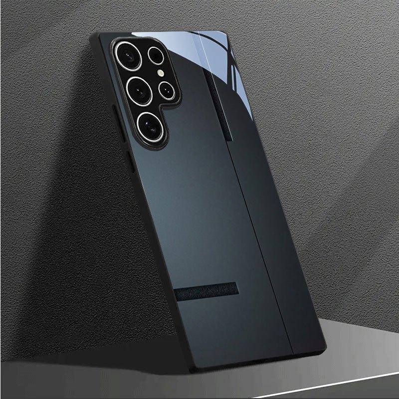 Schwarzes Kristall minimalistisches Design schwarzes Glas Handyhülle geeignet für Samsung GalaxyS26 S25 S24 S22 S21 S20FE/Ultra/Plus sturzsicher