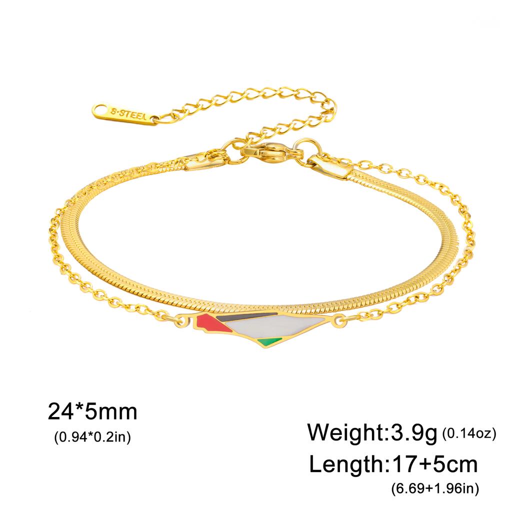 Fashion Nation Israel and Palestine Map Bracelet Drip Oil Craft Double Layer Snake Chain Geographic Bracelet Jewelry Gift