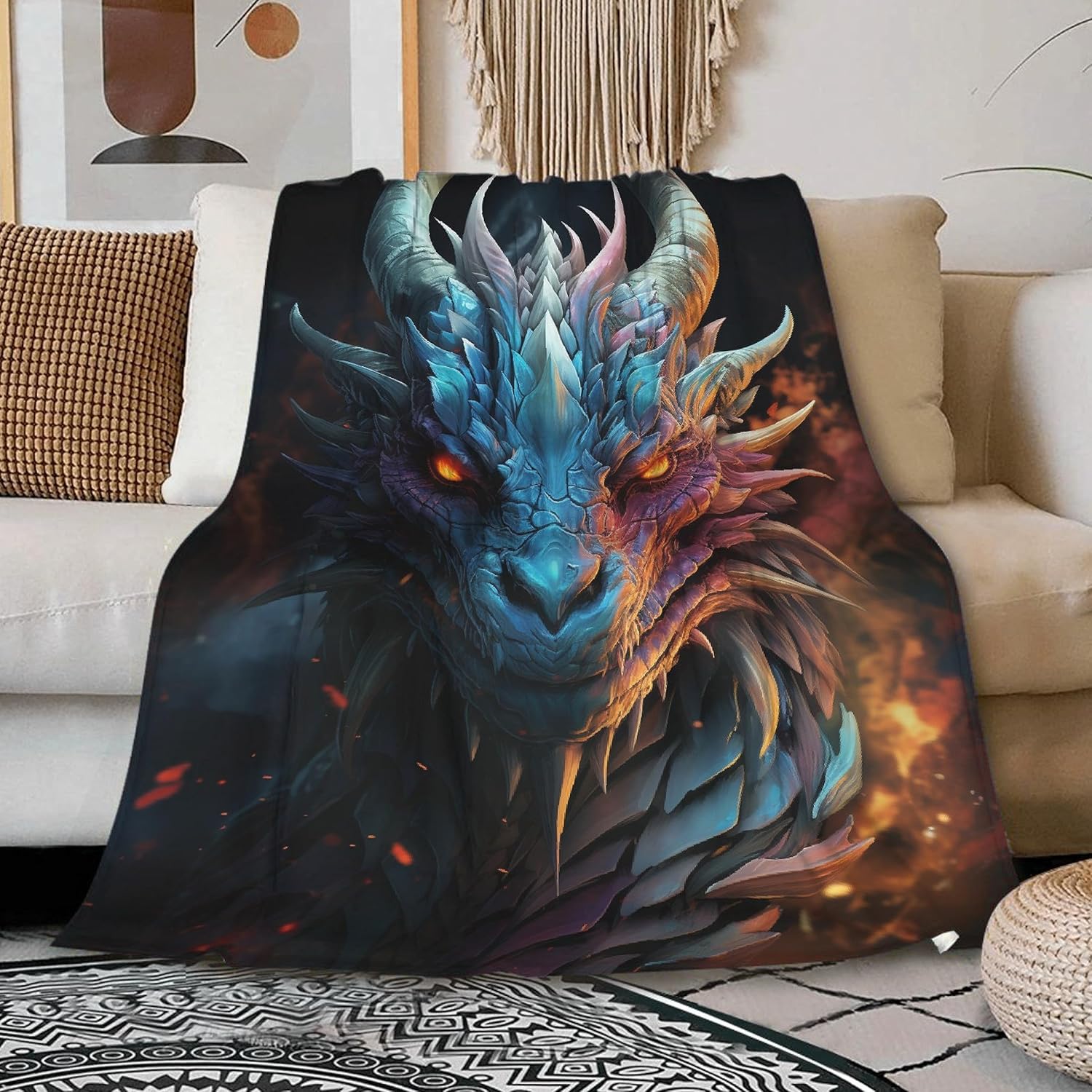 

UltraSoft Flannel Fleece Throw Blanket with Dragon Print Warm Cozy AllSeason Quilt for Bed Sofa Couch Perfect Size x for Kids 40x50in
