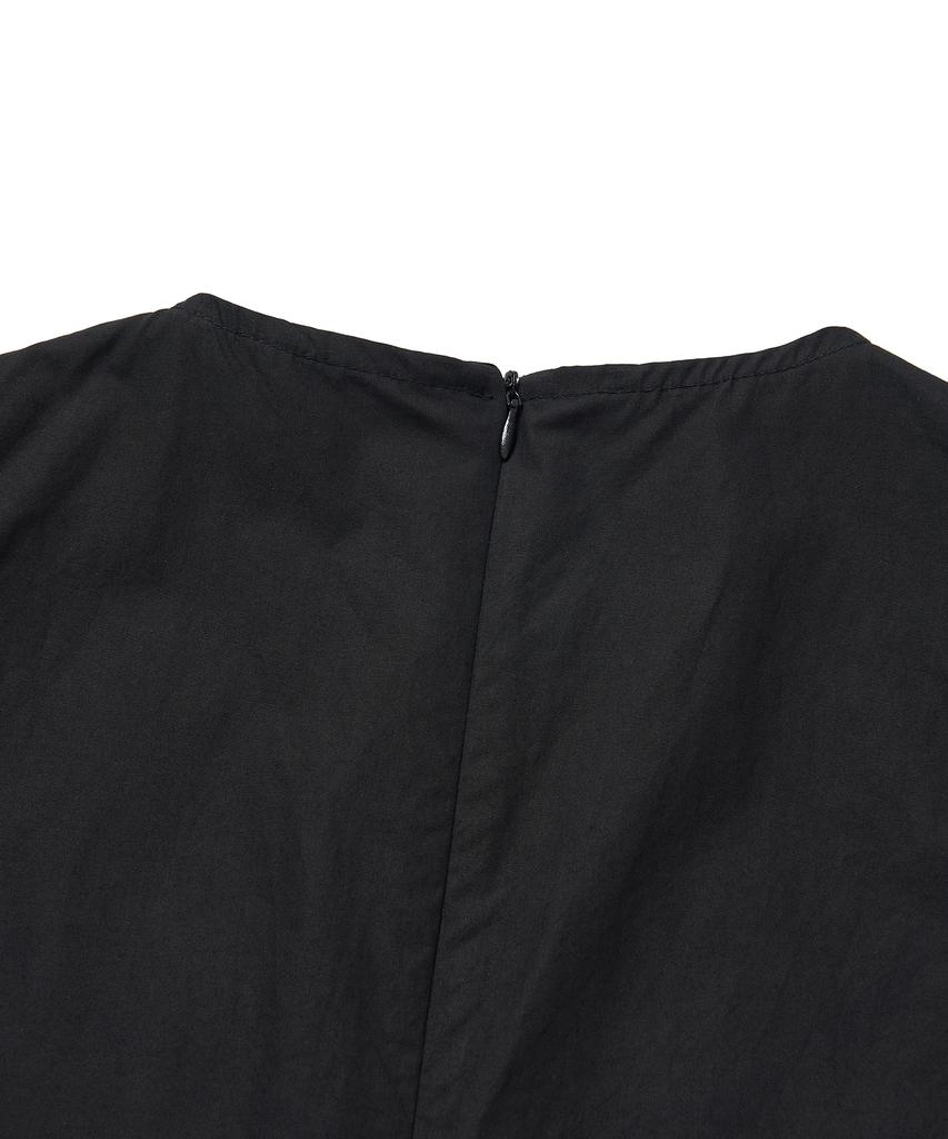 Cotton Bell Pleated Skirt Dress - Black