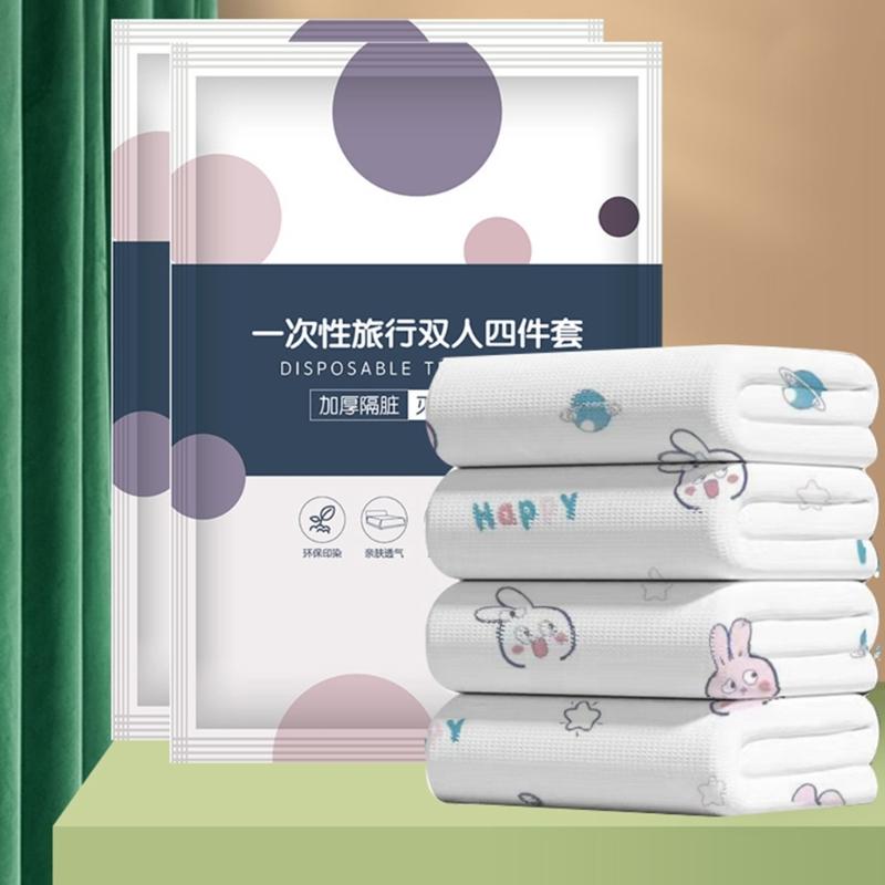 Reise Einweg Bettwäsche Set Verdickter Vlies Bettbezug Bettwäsche Hotel Bettlaken Bettbezug Kissenbezug Schlafen