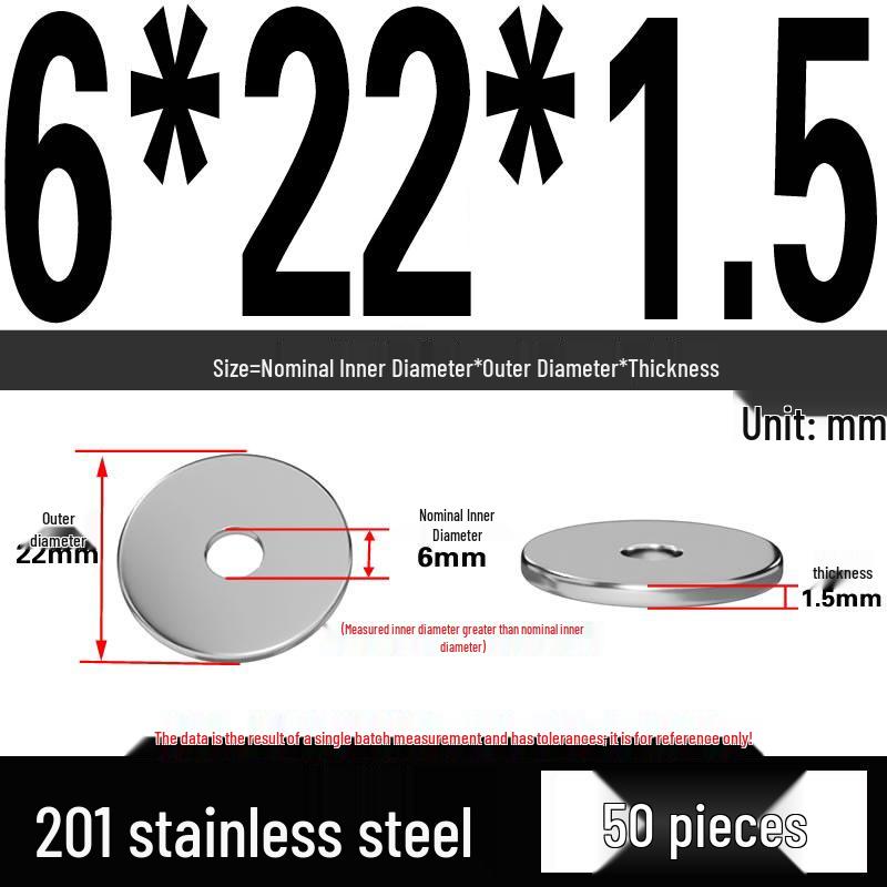 201 Stainless Steel Flat Washer Shim, GB97, Sizes M3 to M30