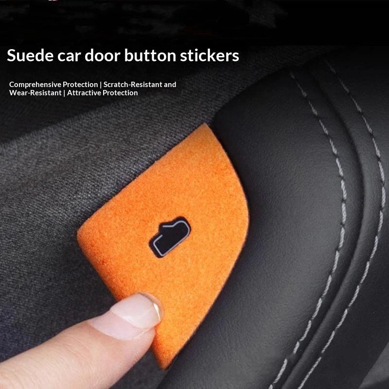 Waterproof Suede Door Switch Button Stickers Non-Slip Anti-Scratch Car Window Lift Button Trim Covers Auto Interior Accessories