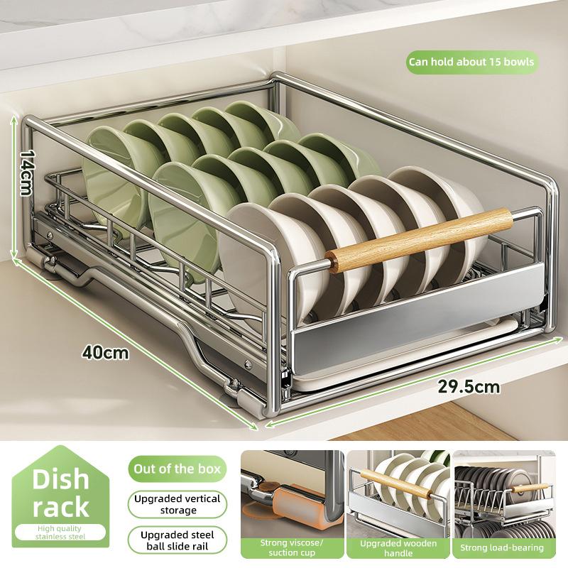 Kitchen Dishes Dryer Rack Countertop Tableware Sliding Organizer Pull-out Bowls Dish Drainer Rack Cabinet Cookware Storage Shelf 11035₽