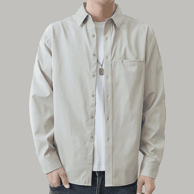 Men's Long-sleeved Shirt Spring Casual with Lined Clothes Korean Version of The Trend Spring and Autumn Shirt Coat