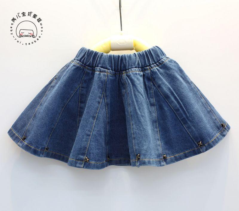 2018 Girls' Washed Denim Skirt with Rivets - All-Match Children's Short Skirt
