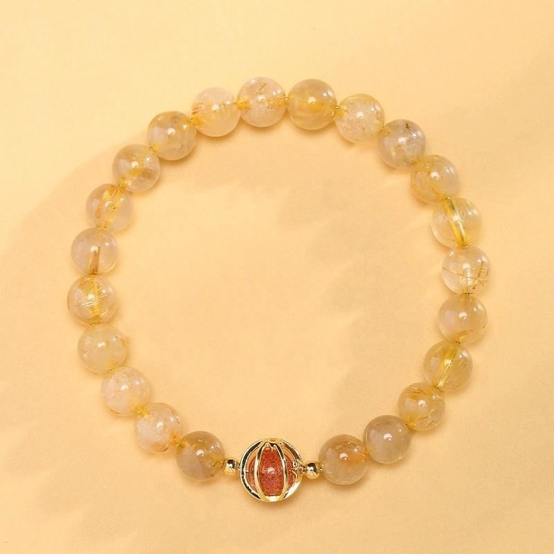 Natural golden rutilated quartz bracelet for women, exquisite strawberry crystal bracelet, simple original crystal bracelet, beaded jewelry Golden Rutilated Quartz B