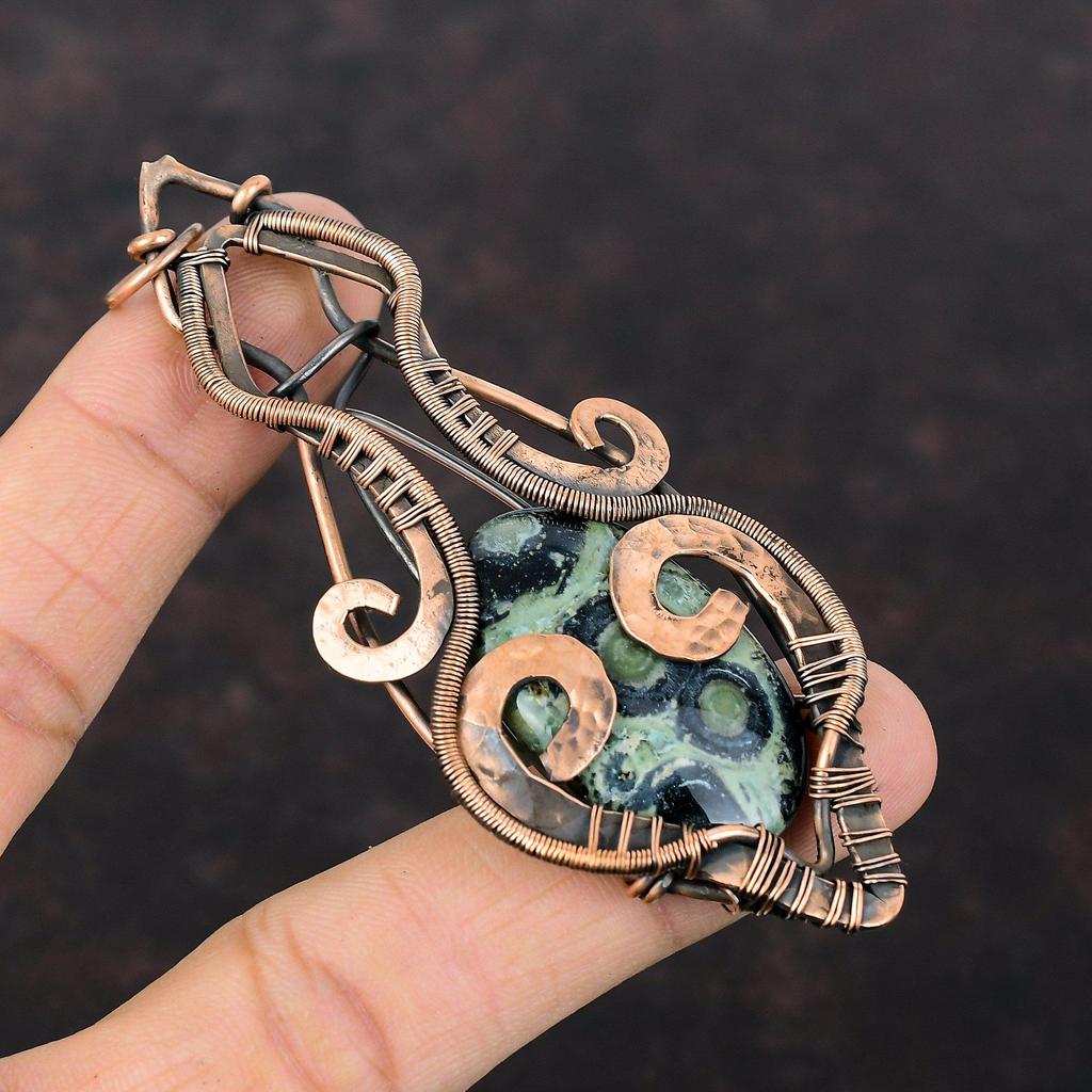 Kambaba Jasper Pendant Copper Wire Wrapped Pendant Natural Gemstone Pendant Handmade Jewelry Boho Pendant Unique Copper Jewelry Wedding Gift