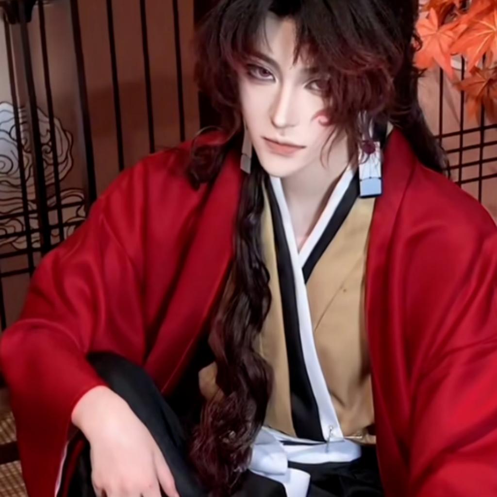 Demon Slayer Yoriichi Tsugikuni Kompletter Kimono Cosplay Kostüm, Sonnenatmung Schwertkämpfer Performance Outfit