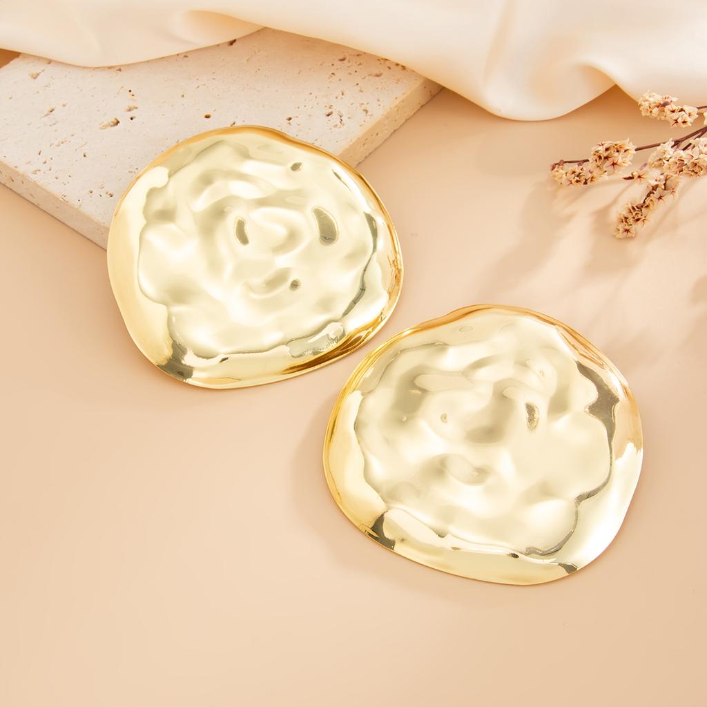 Ingemark Hyperbole Big Irregular Round Texture Stud Earrings Women Vintage Punk Metal Pierced Earrings 2026 New Year Jewelry