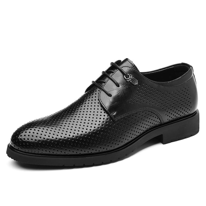 Leather shoes men's business dress leather shoes British casual breathable black inner height increasing groom wedding shoes