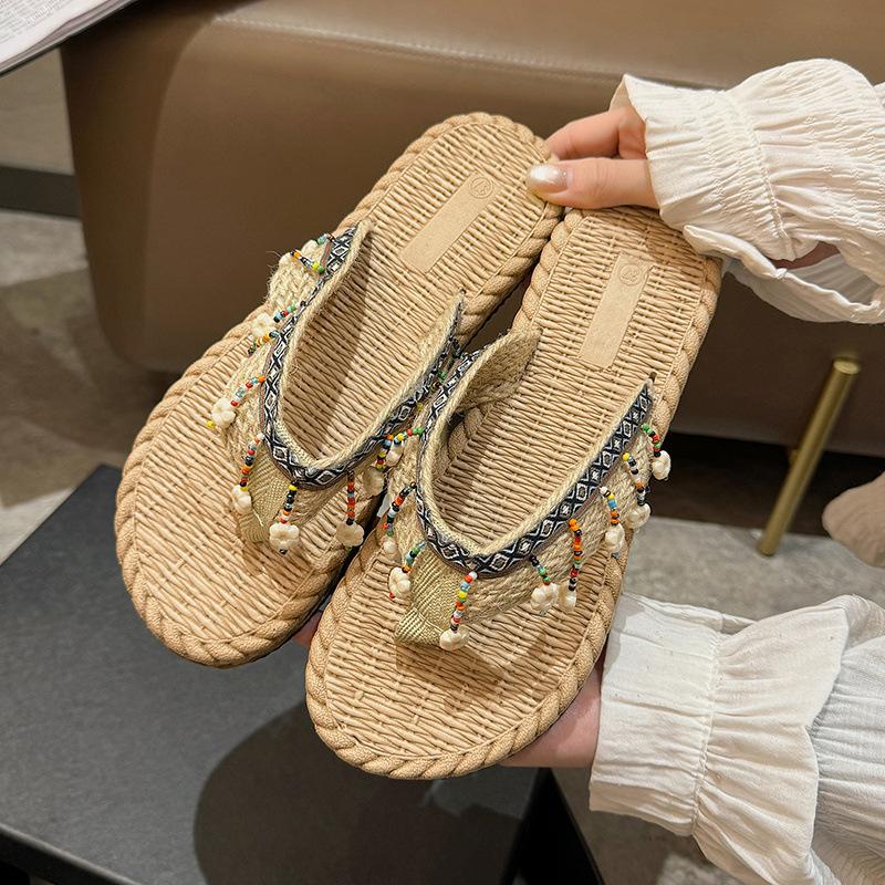 Woven slippers flip-flops new summer non-slip vacation Xishuangbanna ethnic wind beach hemp rope slippers