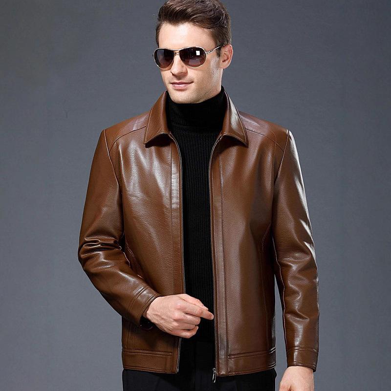 Men's Genuine Leather Sheepskin Jacket for Middle-Aged/Elderly - Spring/Autumn Wear