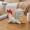 Decorative Animal Figurines White Rooster Statue with Enchanting Posture & Long Eyelashes, Creative Table Art Sculpture, Funny Resin Rustic