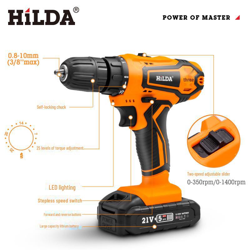 Hilda Multifunction Rechargeable Lithium Electric Drill & Screwdriver