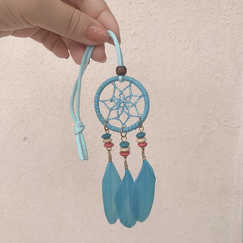 Bohemian Southeast Asian Dreamcatcher Feather Car Pendant Chimes - Handmade Holiday Hanging Ornaments with Three Pendants