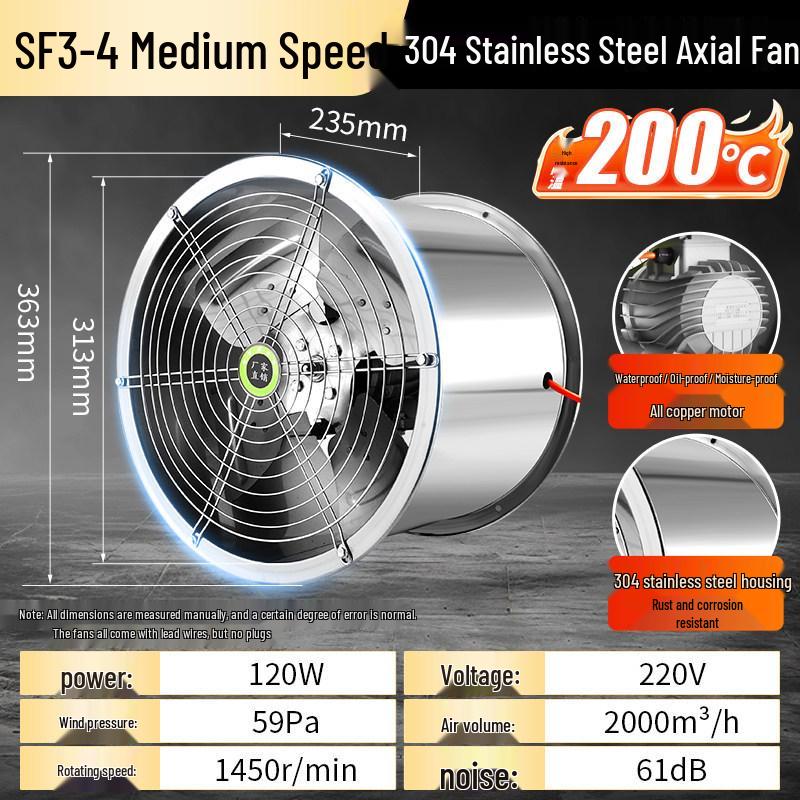 304 Stainless Steel High-Temp Resistant 220V/380V Waterproof Anti-Corrosion Industrial Axial Ventilation Fan