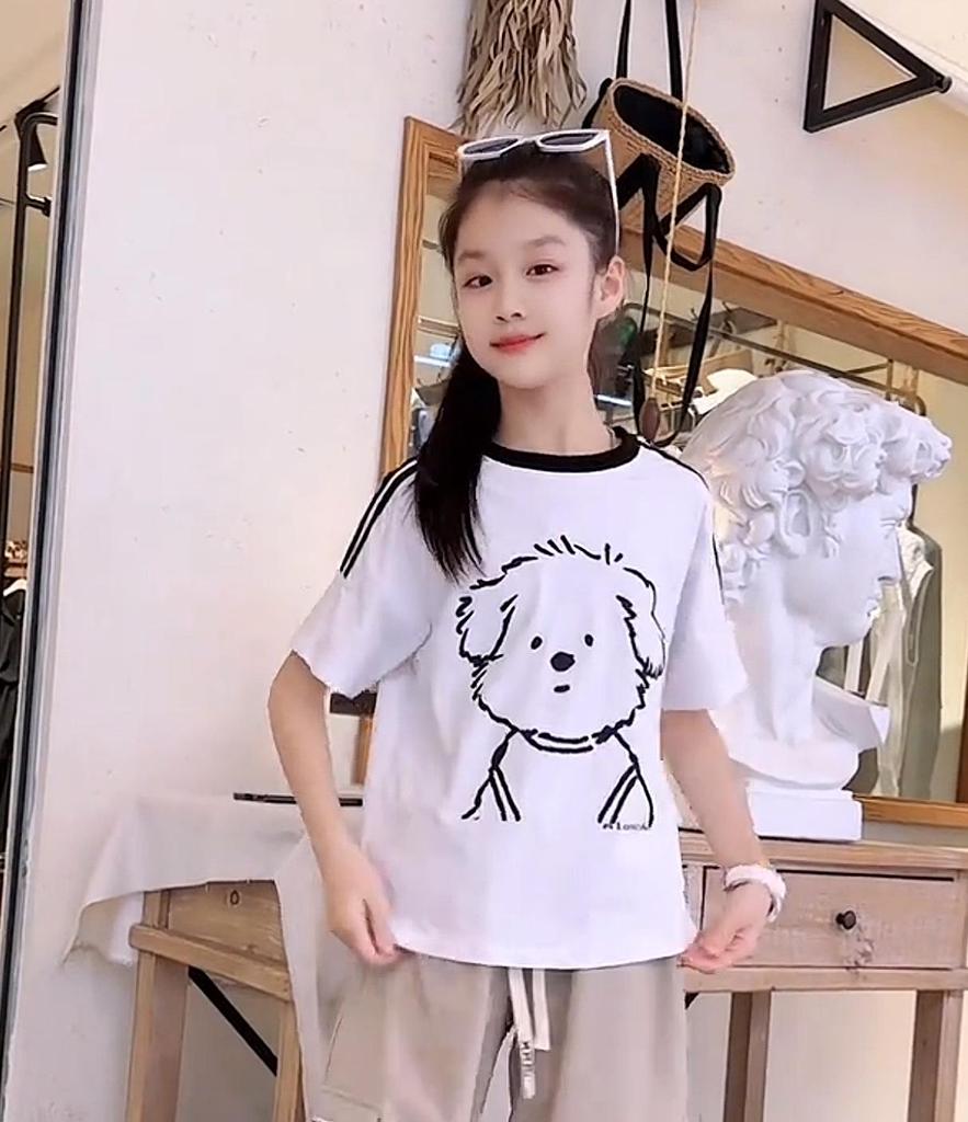 Girls' Summer 2026 Short-Sleeved T-Shirt & Long Pants Two-Piece Set for Students