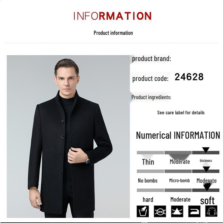 High-Quality Men's Double-Faced Wool Coat with Down Liner: Autumn/Winter Business Casual Stand Collar