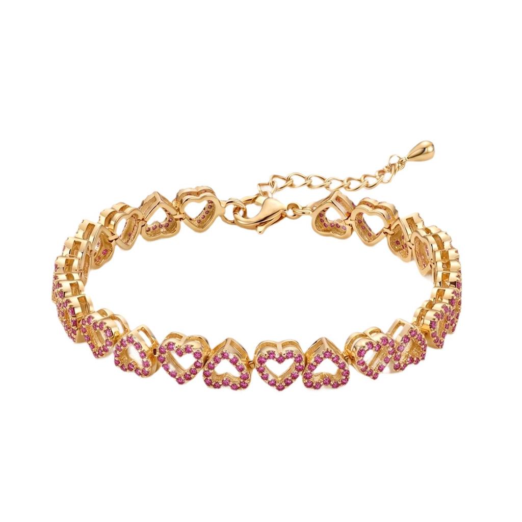 European & American Rhinestone Heart Luxury Bracelet - Girls' High-End Fashion Jewelry