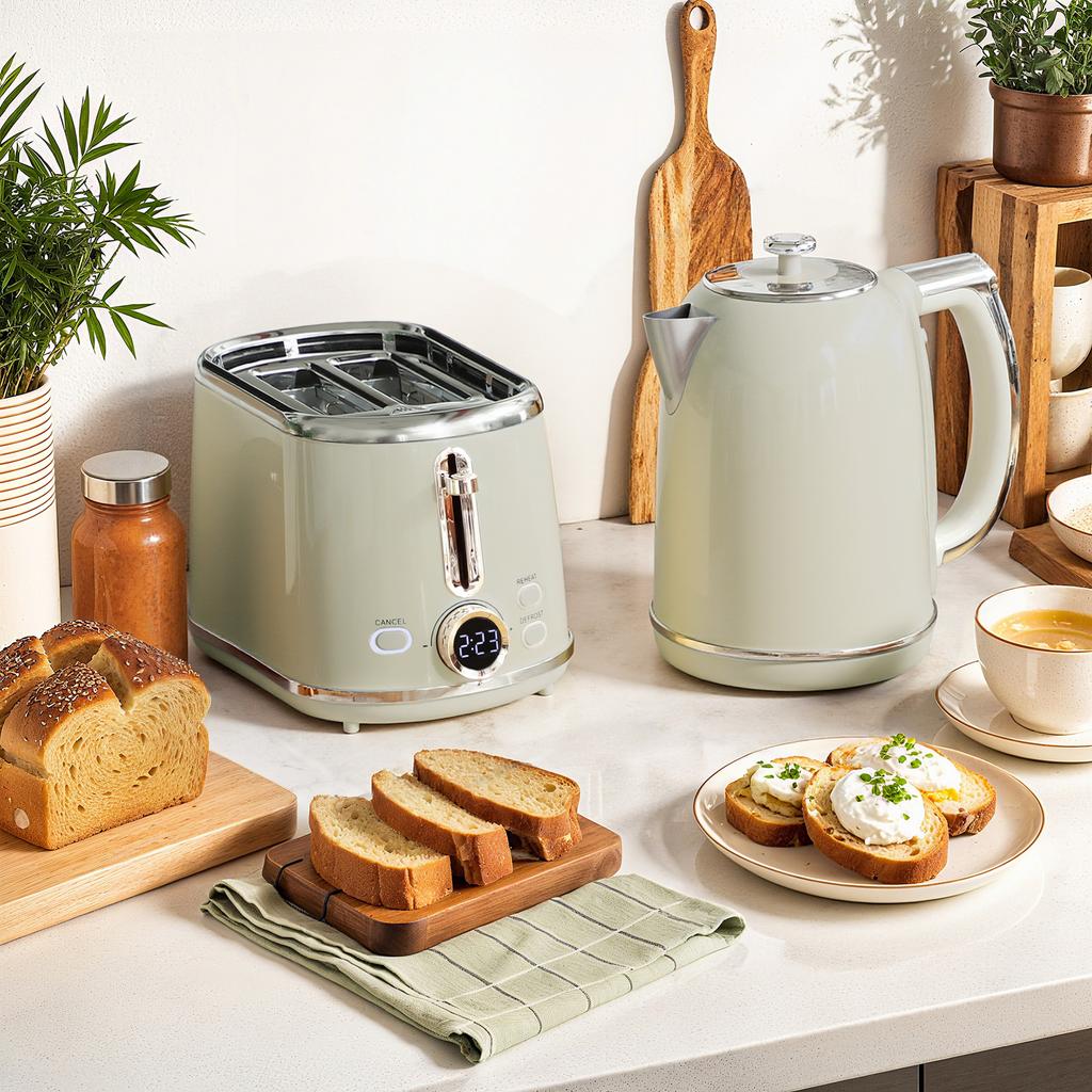 Kettle and Toaster Set, 1.7 L Kettle 2200 W, 2-Slice Toaster, Grey